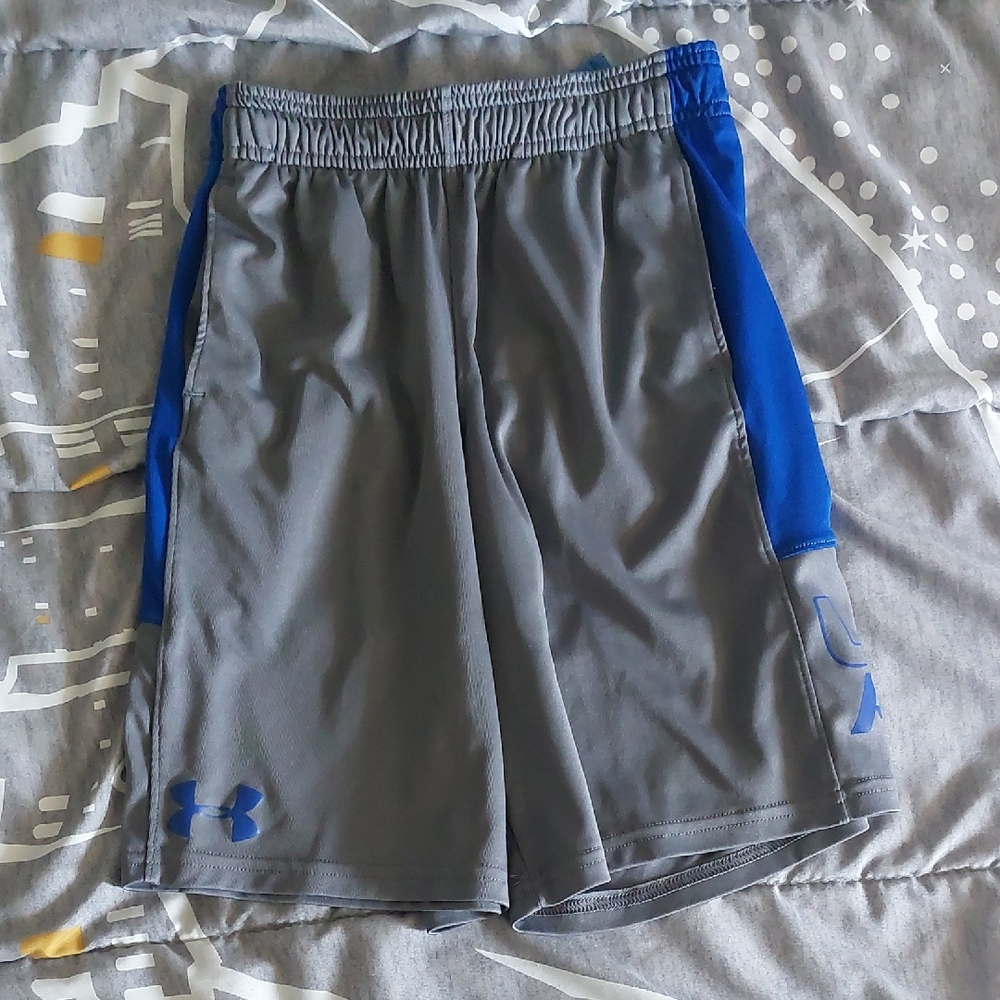 Under Armour Boys' Grey & Blue Athletic Shorts Youth Small - Picture 2 of 5